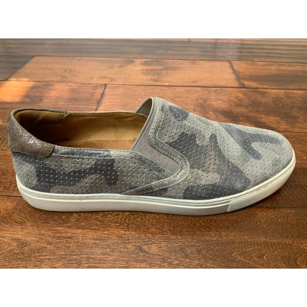 H.S. Trask Metallic Silver Gray Camo Slip-On Sneakers, Size 8.5